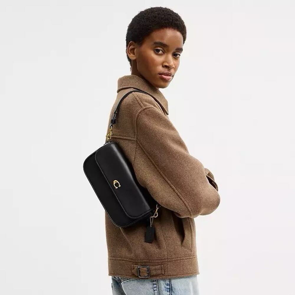 NWT Coach CAN90 Brook Flap Chain Bag Leather Crossbody in Brass/Black - Picture 6 of 9